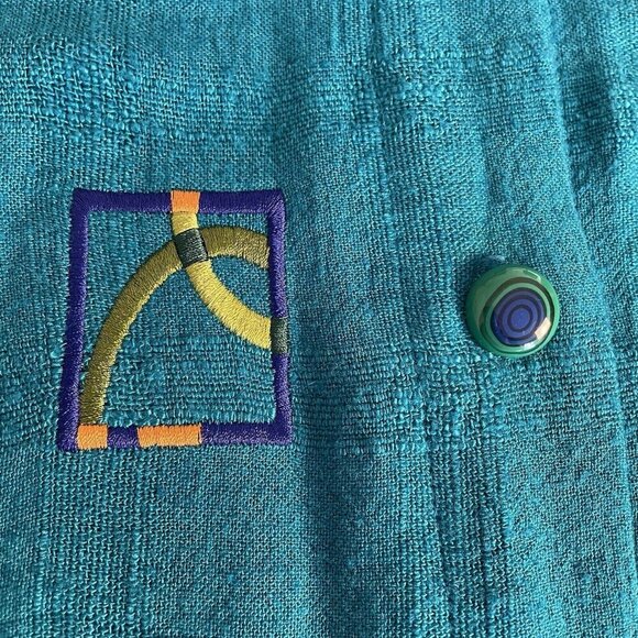 Nino Wong California Top XL Lagenlook Art To Wear Embroidered Linen Blen - Picture 8 of 16